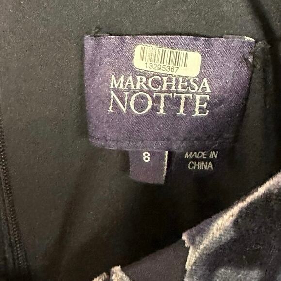 Marchesa Notte Ruffle Tiered Velvet Cocktail Dress Navy silver accents Size 8 - Picture 9 of 11